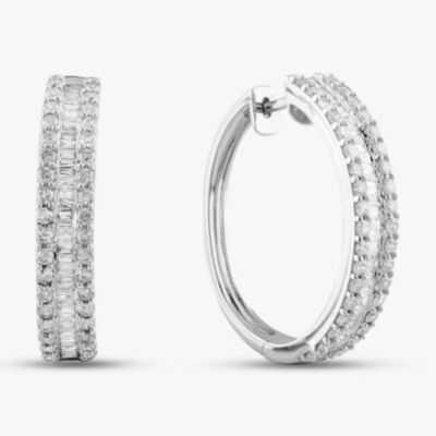 Pre-Owned 14ct White Gold 1.65ct Diamond Oval Hinged Hoop Earrings 431700112