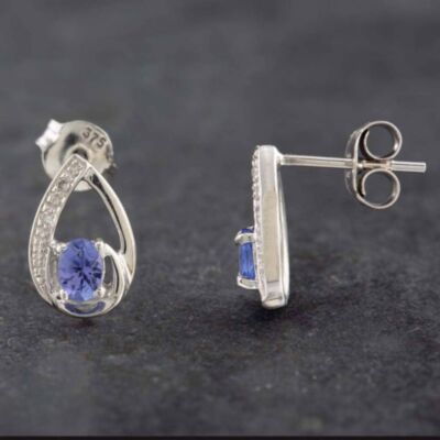 Pre-Owned 9ct White Gold 0.16ct Tanzanite & Diamond Pear Shaped Stud Earrings 43170087