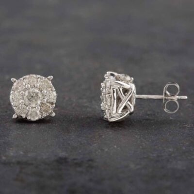 Pre-Owned 9ct White Gold 1.25ct Brilliant Cut Diamond Cluster Stud Earrings 431700921