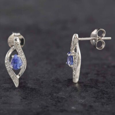 Pre-Owned 9ct White Gold 0.14ct Tanzanite & Diamond Swirl Stud Earrings 43170094
