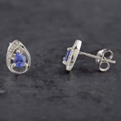 Pre-Owned 9ct White Gold 0.12ct Tanzanite & Diamond Pear Shaped Stud Earrings 43170097