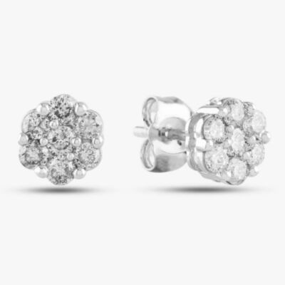 Pre-Owned 9ct White Gold 0.50ct Brilliant Cut Diamond Flower Cluster Stud Earrings 43170100