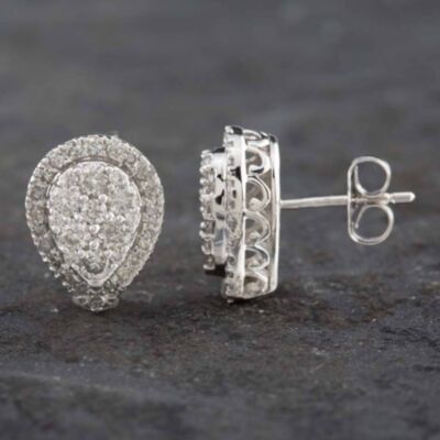 Pre-Owned 9ct White Gold 1.00ct Brilliant Cut Diamond Pear Shaped Cluster Stud Earrings 43170103