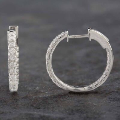 Pre-Owned 14ct White Gold 0.90ct Brilliant Cut Diamond Hoop Earrings 43170126