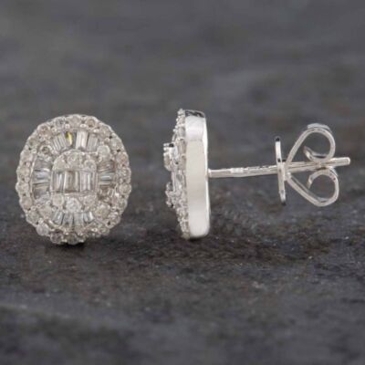Pre-Owned 14ct White Gold 0.60ct Diamond Oval Stud Earrings 43170127
