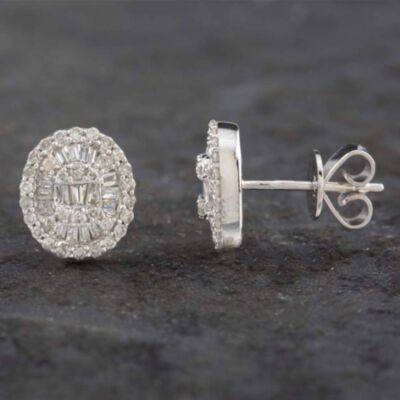 Pre-Owned 14ct White Gold 0.60ct Diamond Oval Stud Earrings 43170128