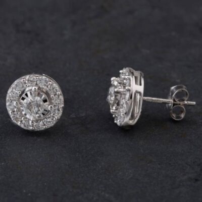 Pre-Owned 9ct White Gold 1.00ct Brilliant Cut Diamond Round Cluster Stud Earrings 4317098