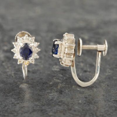Pre-Owned Platinum 0.60ct Sapphire & 0.24ct Brilliant Cut Diamond Oval Screw Fitting Stud Earrings 43171001