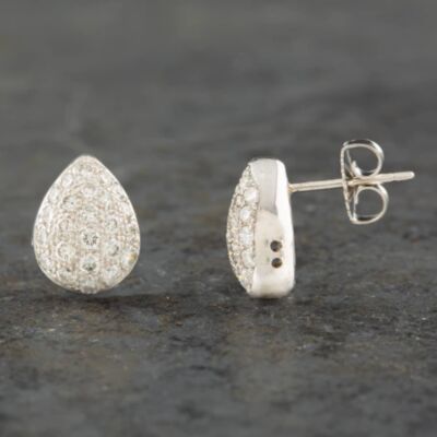 Pre-Owned 18ct White Gold 1.00ct Brilliant Cut Diamond Pear Shaped Pave Stud Earrings 43171002