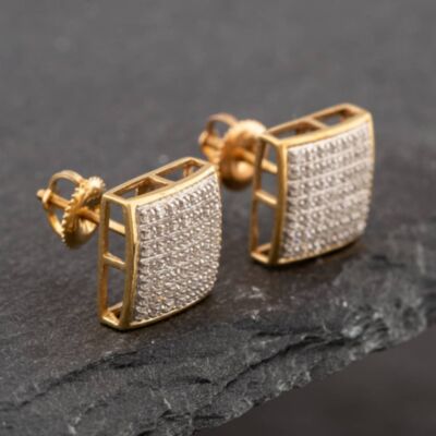 Pre-Owned 9ct Two Colour Gold Single Cut Diamond Pave Cushion Stud Earrings 43171026