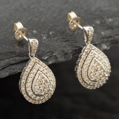 Pre-Owned 9ct White Gold 1.00ct Brilliant Cut Diamond Pear Shaped Dropper Earrings 43171042
