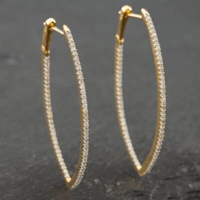Pre-Owned 14ct Yellow Gold 0.50ct Single Cut Diamond Oval Pointed Hoop Earrings 43171043