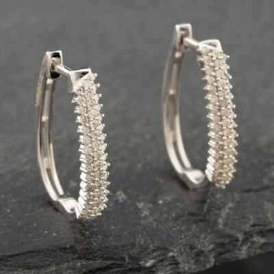 Pre-Owned 9ct White Gold 0.50ct Single Cut Diamond Two Row Hoop Earrings 43171048