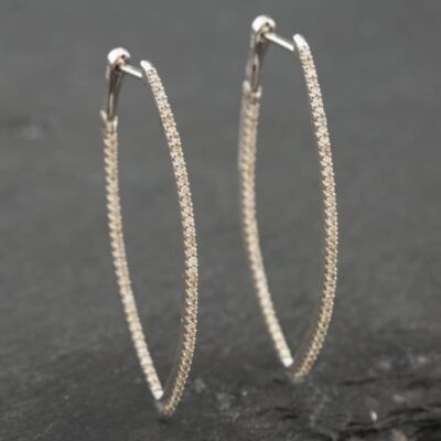 Pre-Owned 9ct White Gold 0.50ct Single Cut Diamond Oval Pointed Hoop Earrings 43171051