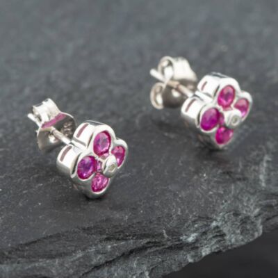 Pre-Owned White Gold 0.66ct Brilliant Cut Ruby & Diamond Stud Earrings 43171065