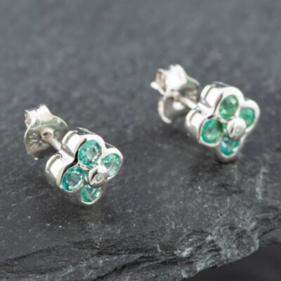 Pre-Owned White Gold 0.45ct Brilliant Cut Emerald & Diamond Stud Earrings 43171066