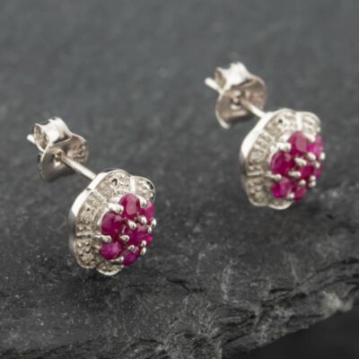 Pre-Owned White Gold 0.68ct Ruby & Diamond Cluster Stud Earrings 43171098