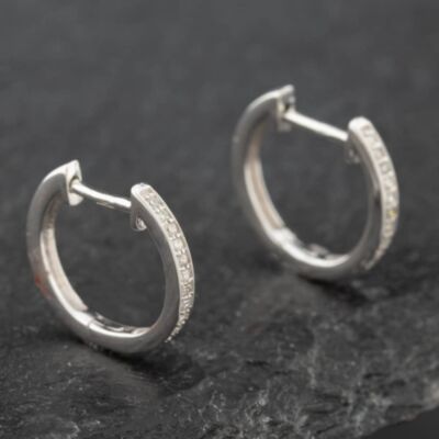 Pre-Owned 14ct White Gold 11mm 0.15ct Brilliant Cut Diamond Hoop Earrings 43171154