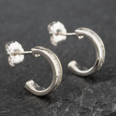 Pre-Owned 14ct White Gold 12mm 0.50ct Princess Cut Diamond Half Hoop Earrings 43171166