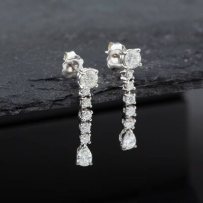 Pre-Owned 14ct White Gold Diamond Dropper Earrings 43171181