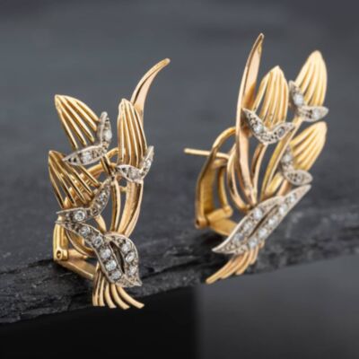 Pre-Owned Vintage Rose Gold Diamond Set Flower Stud Earrings 43171182