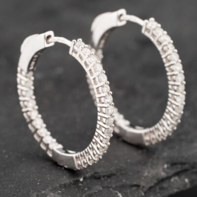 Pre-Owned 14ct White Gold 1.00ct Brilliant Cut Diamond Channel Set Hoop Earrings 43171196