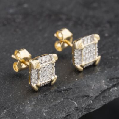 Pre-Owned 9ct Yellow Gold 0.25ct Diamond Square Cluster Stud Earrings 43171215