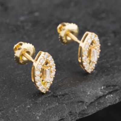 Pre-Owned 14ct Yellow Gold 12mm 0.25ct Diamond Open Marquise Stud Earrings 43171228
