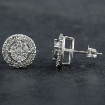 Pre-Owned 9ct White Gold 1.00ct Brilliant Cut Diamond Round Cluster Stud Earrings 4317123