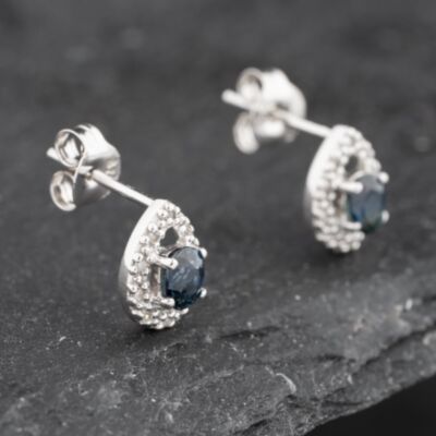 Pre-Owned 9ct White Gold 0.38ct Sapphire & Diamond Teardrop Cluster 8.5mm Stud Earrings 43171271