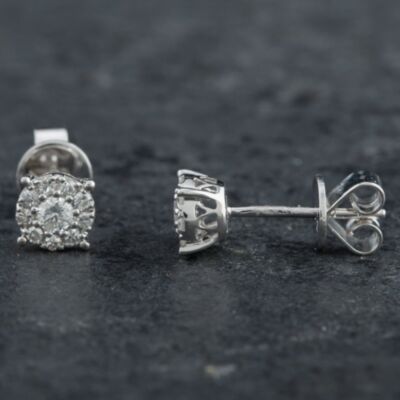 Pre-Owned 14ct White Gold 0.32ct Brilliant Cut Diamond Round Cluster Stud Earrings 4317127