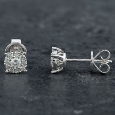 Pre-Owned 14ct White Gold 0.32ct Brilliant Cut Diamond Round Cluster Stud Earrings 4317131