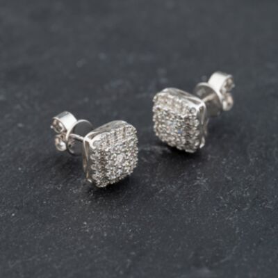 Pre-Owned 9ct White Gold 0.52ct Brilliant Cut Diamond Square Halo Stud Earrings 43171364