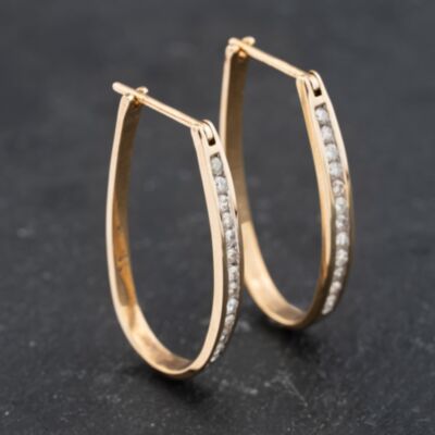 Pre-Owned 9ct Yellow Gold 1.00ct Brilliant Cut Diamond 30mm Oval Hoop Earrings 43171365