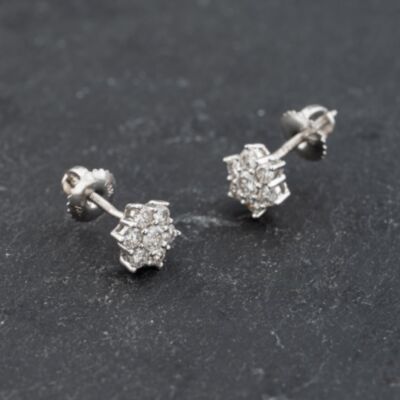 Pre-Owned 14ct White Gold 1.00ct Brilliant Cut Diamond Flower Stud Earrings 43171368