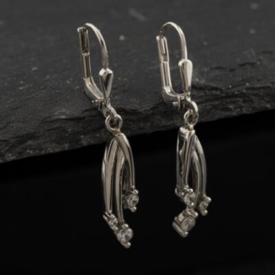 Pre-Owned 9ct White Gold Cubic Zirconia Three Stone 33.5mm Dropper Earrings 43171384