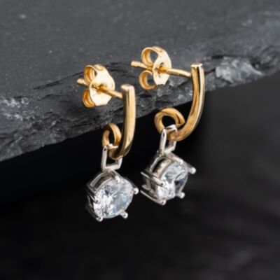 Pre-Owned 9ct Two Colour Gold 20mm Cubic Zirconia Set Dropper Earrings 43171385