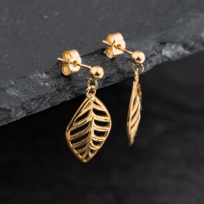 Pre-Owned Yellow Gold 27.5mm Leaf Dropper Earrings 43171434