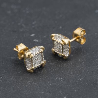 Pre-Owned 9ct Two Colour Gold 0.25ct Brilliant Cut Diamond Square Cluster Stud Earrings 43171452