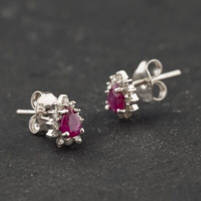 Pre-Owned 9ct White Gold 0.16ct Ruby & 0.10ct Diamond Pear Shaped 6.6mm Stud Earrings 43171461