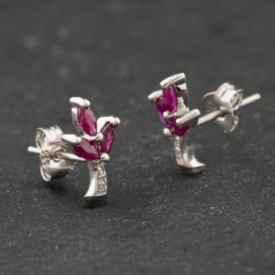 Pre-Owned 9ct White Gold 0.24ct Ruby & 0.02ct Diamond Marquise Shaped Flower 11.4mm Stud Earrings 43171467