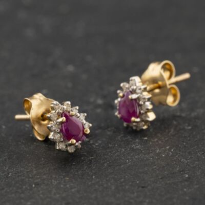 Pre-Owned 9ct Yellow Gold 0.94ct Ruby & 0.19ct Diamond Pear Shaped Stud Earrings 43171478