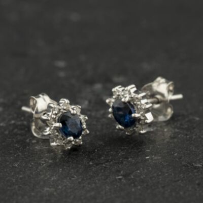 Pre-Owned 9ct White Gold Sapphire & Diamond Cluster Stud Earrings 43171509