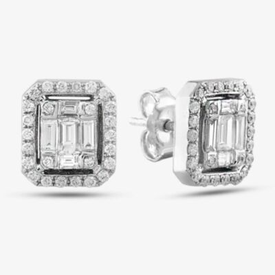 Pre-Owned 14ct White Gold 1.10ct Diamond Oblong Stud Earrings 431715523