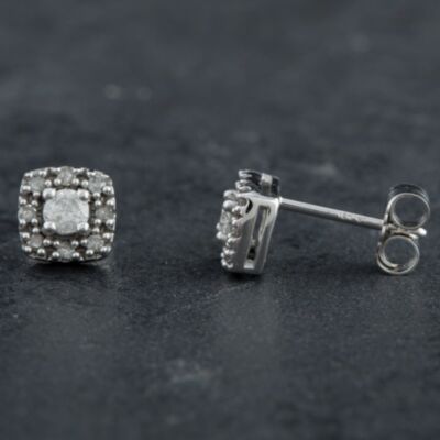 Pre-Owned 9ct White Gold 0.25ct Brilliant Cut Diamond Cluster Stud Earrings 4317156