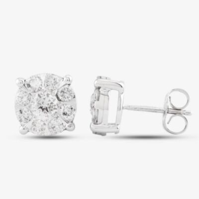 Pre-Owned 9ct White Gold 1.00ct Brilliant Cut Diamond Cluster Stud Earrings 4317172