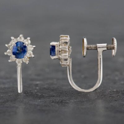 Pre-Owned Platinum Certificated Sapphire Oval Screw Fitting Stud Earrings 4317187