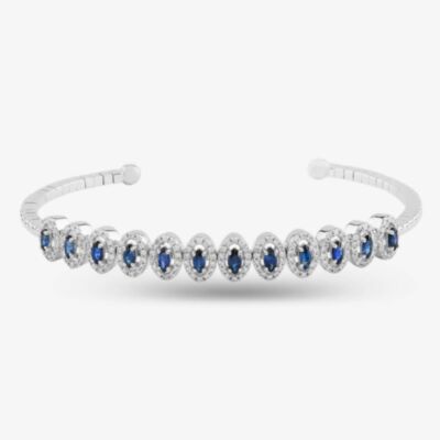 Pre-Owned 18ct White Gold Sapphire & Brilliant Cut Diamond Flexible 15cm Torque Bangle 4321008