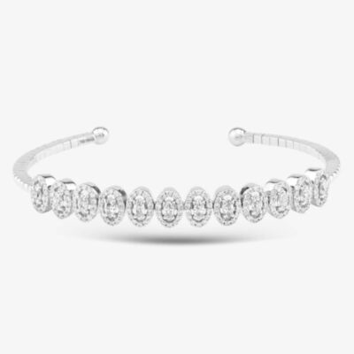 Pre-Owned 18ct White Gold Marquise & Brilliant Cut Diamond Halo Medium Torque Bangle 43211009