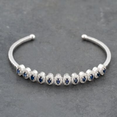 Pre-Owned 18ct White Gold Sapphire & 0.90ct Diamond Flexible Multi Cluster Medium Torque Bangle 43211016